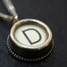 Vintage Typewriter Key Pendant Necklace - White Silver Rim Glass Top - Letter D - Other Letters Available