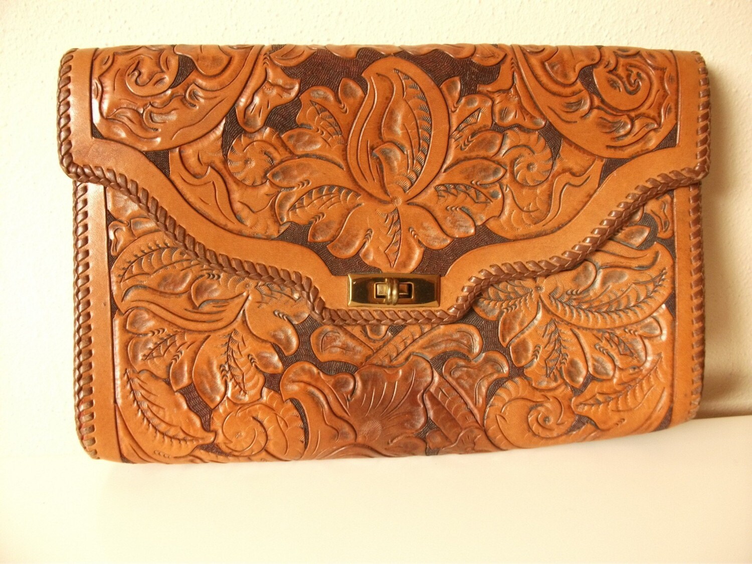 Western Hand Tooled Leather Clutch Portfolio