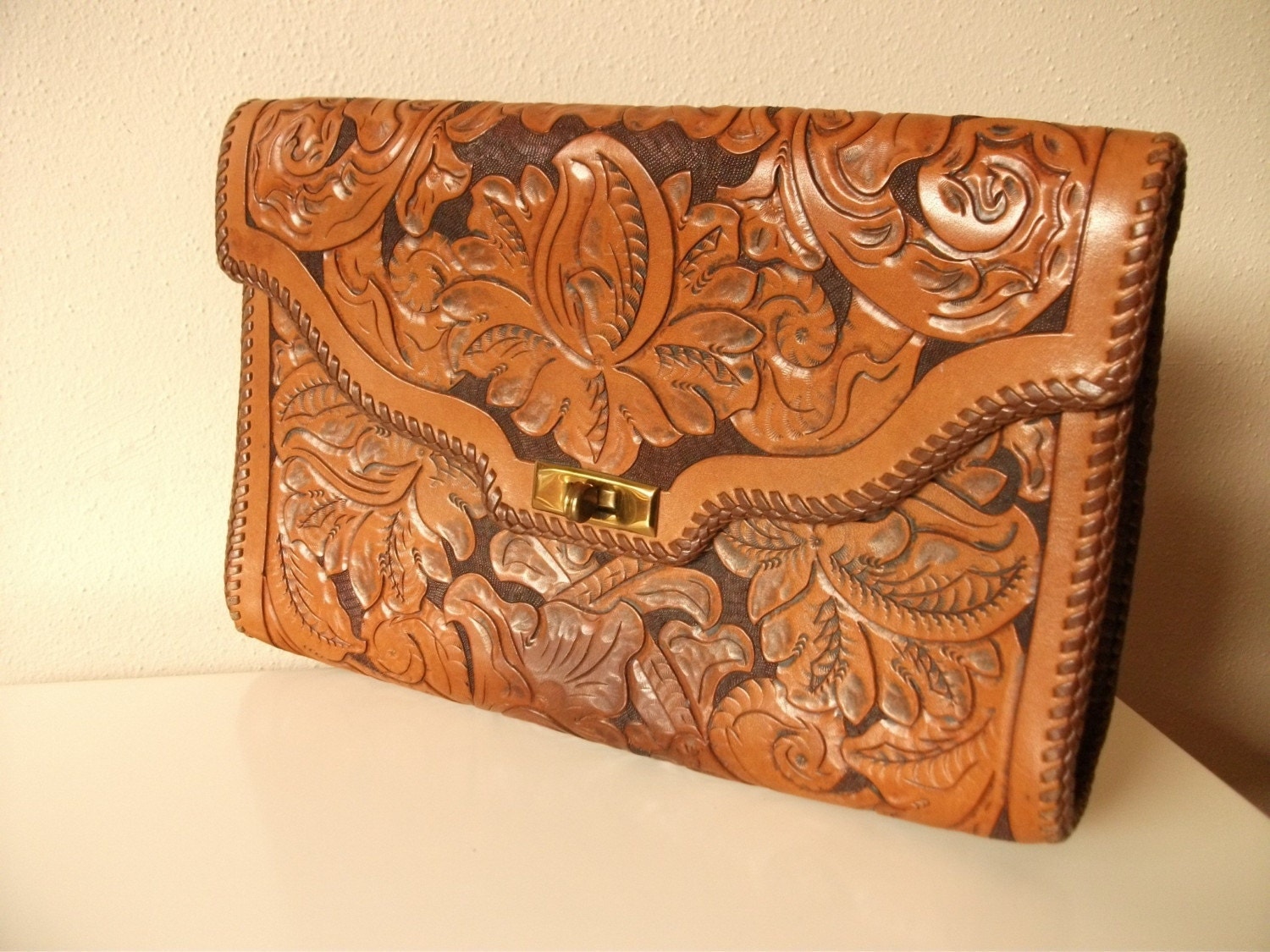 Western Hand Tooled Leather Clutch Portfolio