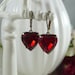 Earrings Ruby Red Vintage German Glass Hearts