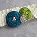 Bridal Garter SET in Ivory with Green and Teal Roses - the Olivia Garter (Other Colors Available)