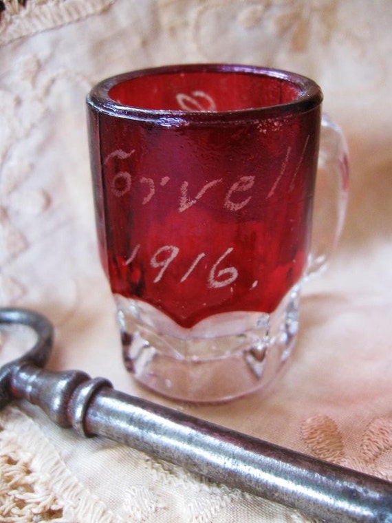 ANTIQUE Ruby Red Glass Victorian era Souvenir Shot Glass