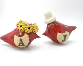 Wedding cake topper OOAK custom love birds with your initials Wedding topper