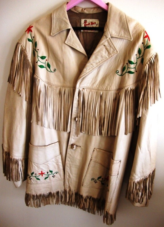 Vintage Leather Fringed Western Jacket with Embroidery and