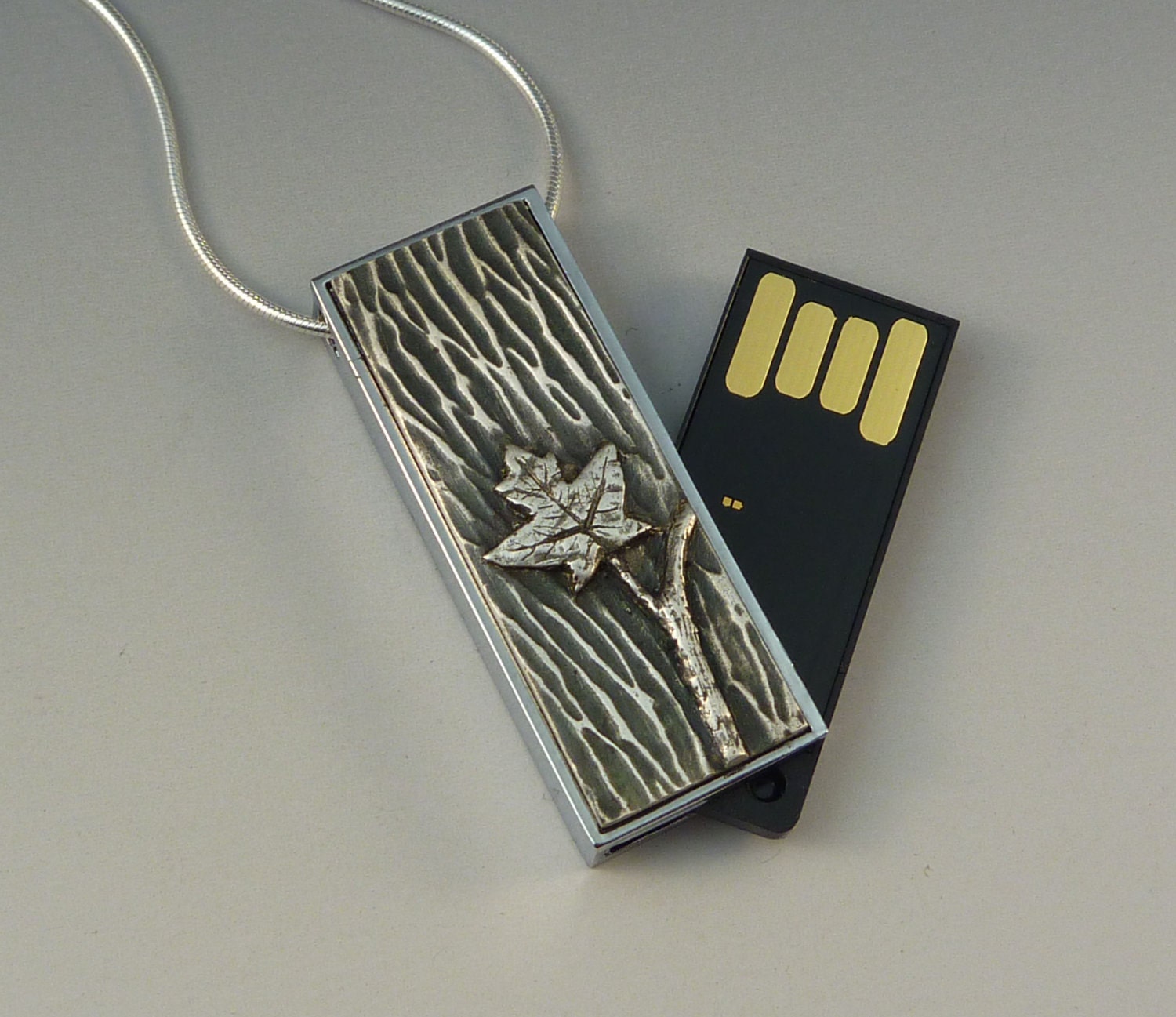 Maple leave USB flash drive necklace handmade art jewelry