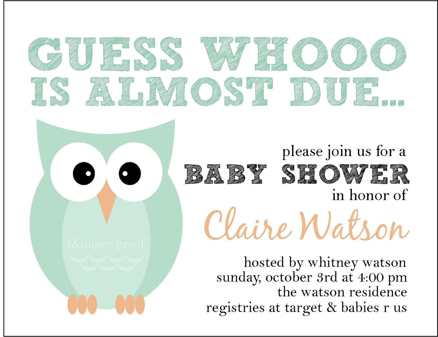 Owl Themed Baby Shower Invitation Whoo is Due Set of 16