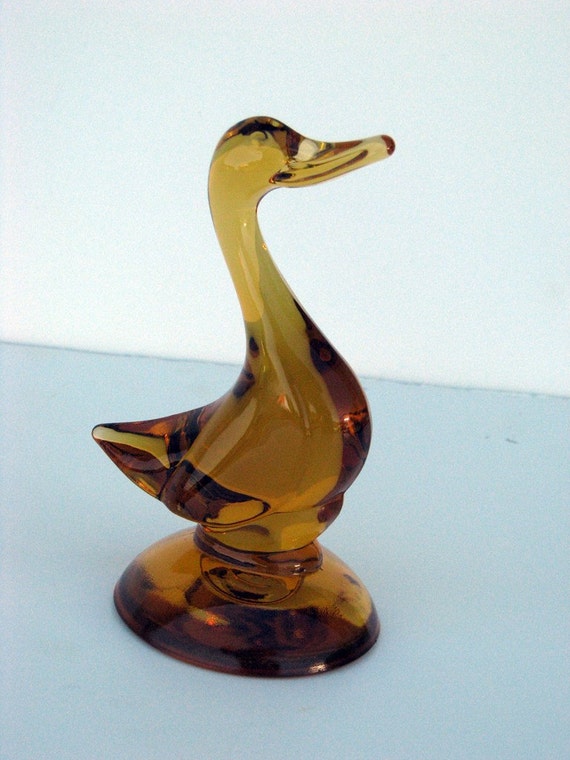 Vintage 1960's Viking Art Glass Amber Glass Duck by Modnique