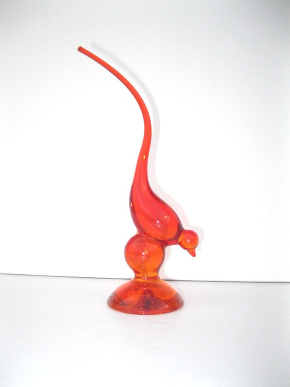 Vintage Viking Art Glass Epic Long Tailed Amberina Glass Bird
