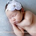 Feathers and LACE White Rosette Headband with Rhinestone Embellishment