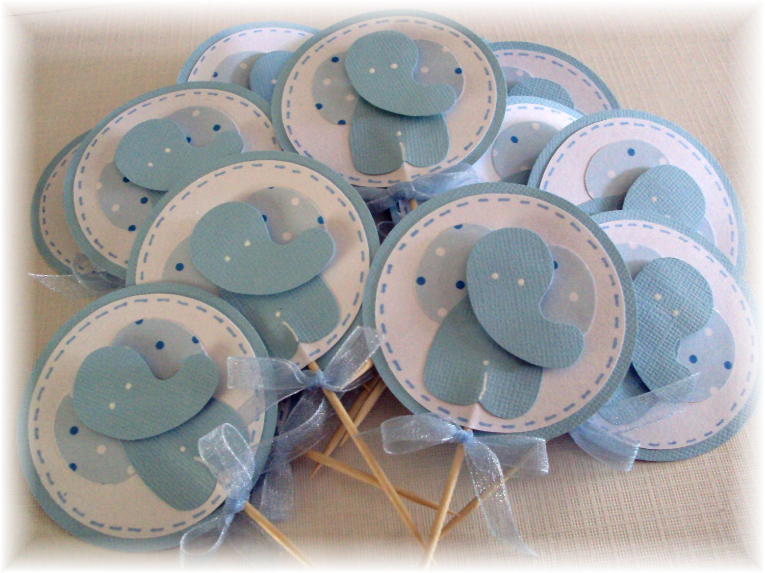 Blue and White Polka Dot Baby Elephant CupCake by AbunchofScrap