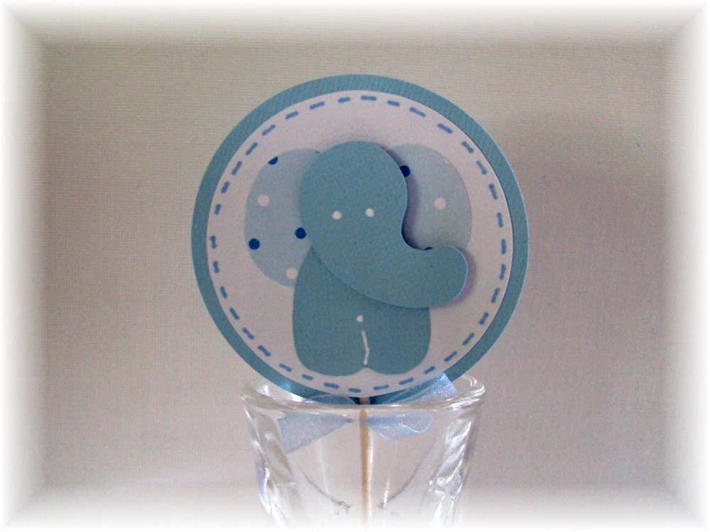 Blue and White Polka Dot Baby Elephant CupCake by AbunchofScrap