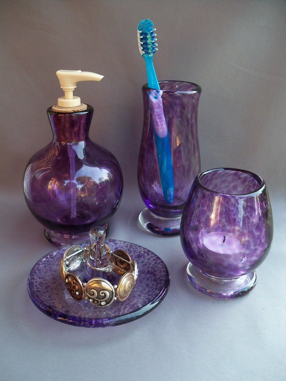 Items similar to Hand Blown Art Glass Bath Accessories ...