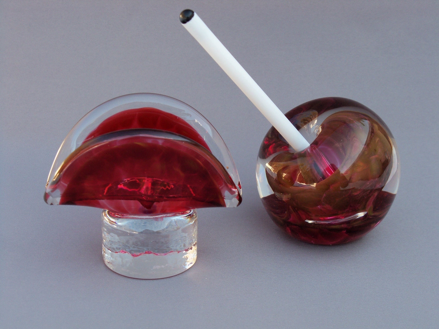 Hand Blown Art Glass Pen Holder and Business Card Holder Set
