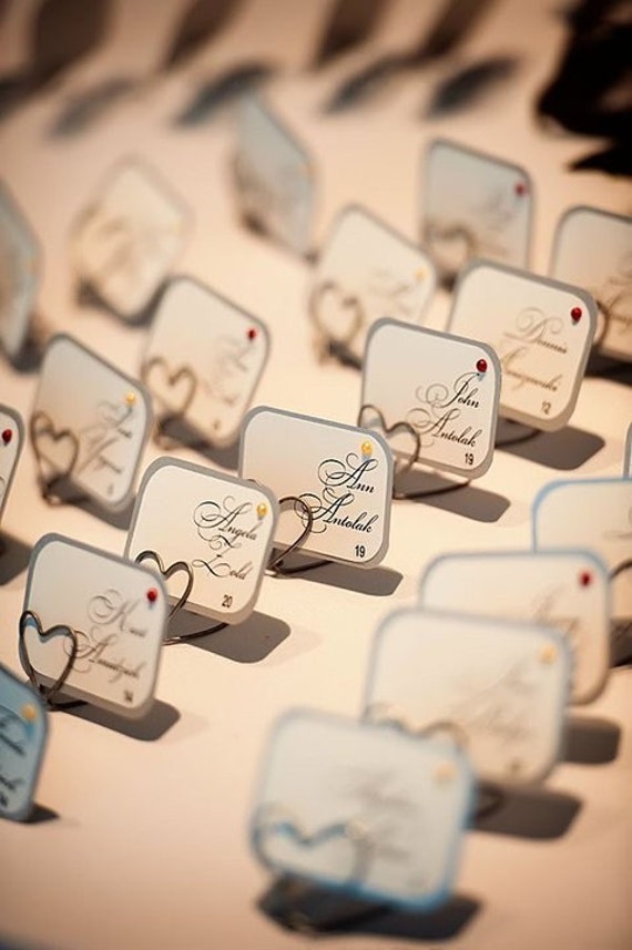 Items similar to 25 Silver Heart place card holder on Etsy