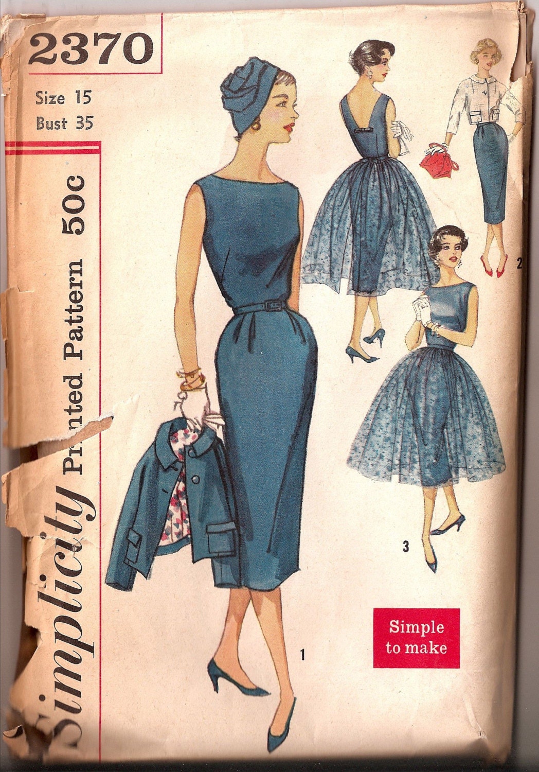 Vintage 1950s Simplicity Dress Pattern 2370 5866