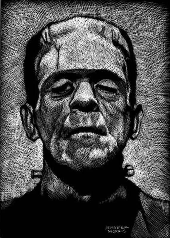 Frankenstein 5x7 scratchboard print