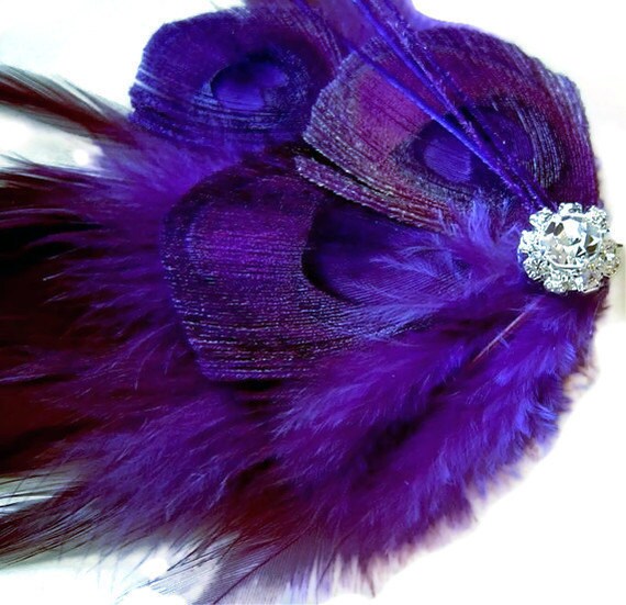 Regal Peacock Hair Fascinator Clip MIDNIGHT PLUM by maggpieseye