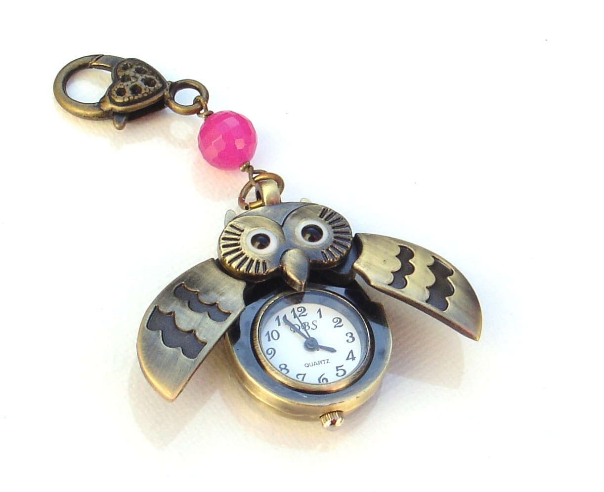 Owl Gal Clock Keychain Bronze and Pink by owlsomegifts on Etsy