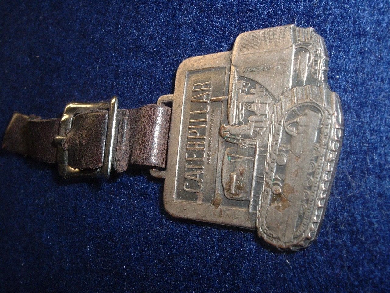 CATERPILLAR POCKET WATCH FOB WITH BROWN STRAP