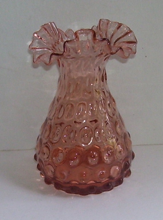 Fenton Light Pink Ruffled Edge Hobnail Vase by SwanCreekCottage