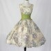 FABULOUS 1950's Vintage Floral Taffeta Great Big Green Bow Bubble Skirt Party Frock - BETTY DRAPER Mad Men Barbie Doll Dress