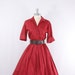 RESERVED..........1950's Vintage Dress - Deep Brick Red Polished Cotton Full Skirt Shirtwaist Frock