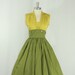 1950's Cotton Summer Dress and Matching Bolero Jacket - Mustard and Olive Green Unique Full Skirt Spring Frock