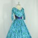 RESERVED......1950's Party Dress - Gorgeous Blue Purple and Green Watercolor Silk with Acentuated Waist Party Frock