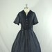 RESERVED for Kate.......1950s Dress - XL Semi Sheer Navy Blue Cotton Pintucked Button Front Breezy Summer Frock