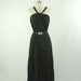 Vintage 1970s Dress - Full Length Maxi Black Pleated Halter Convertible Straps BACKLESS Formal Party Gown
