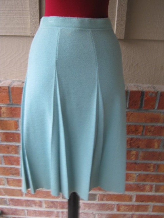 Vintage 50s Tiffany Blue Wool Pleated Sweater Skirt