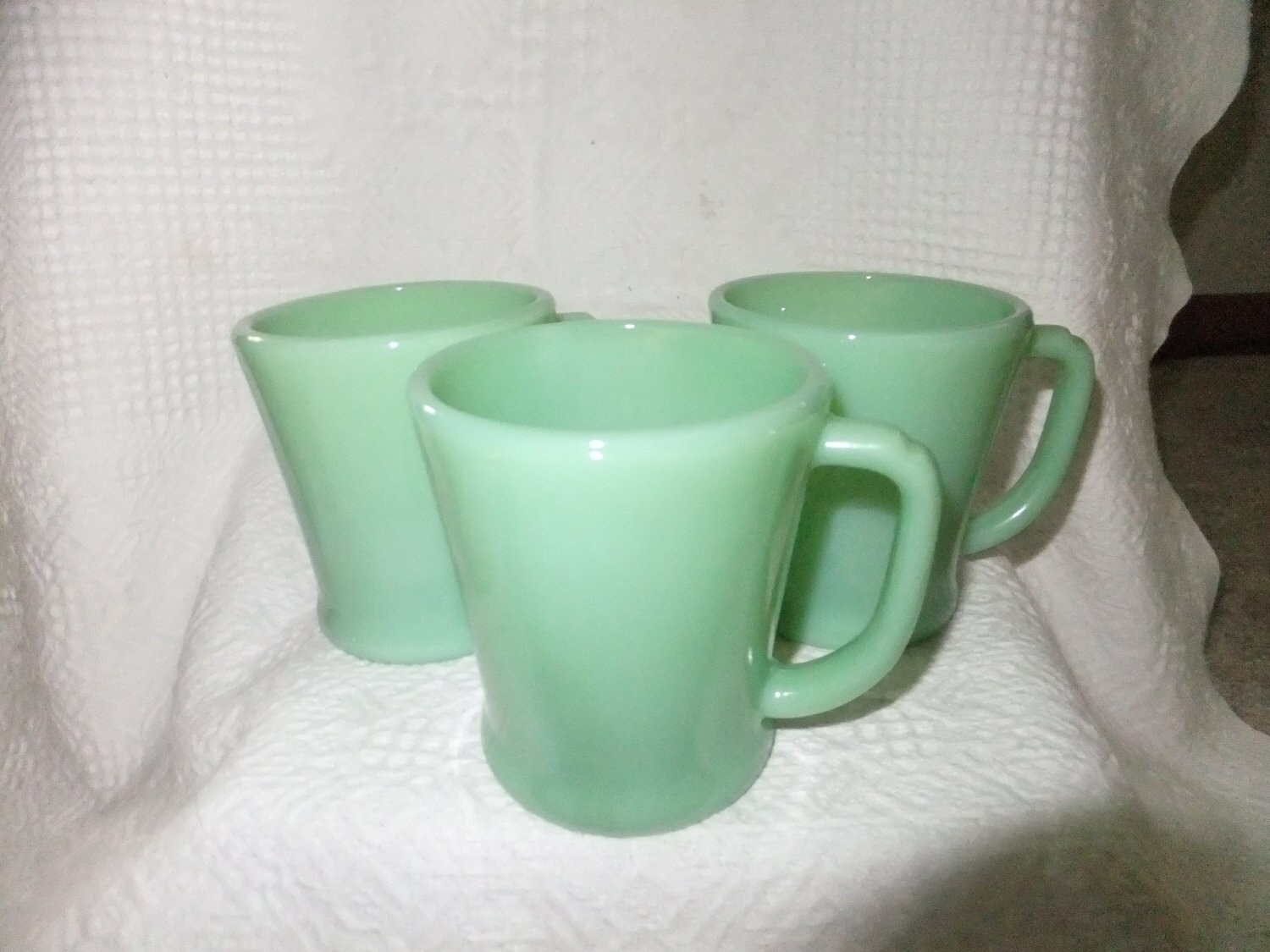 Vintage FireKing Oven Ware Jadeite Mugs D Handle Set of 3