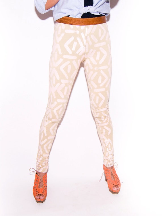 Hand Printed Leggings in Pink and Pistachio 'Face'