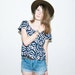 Box Top in Orange Punch on Navy 'Faces'