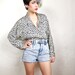 80s Black and White Pebble Batwing Blouse (S/M)