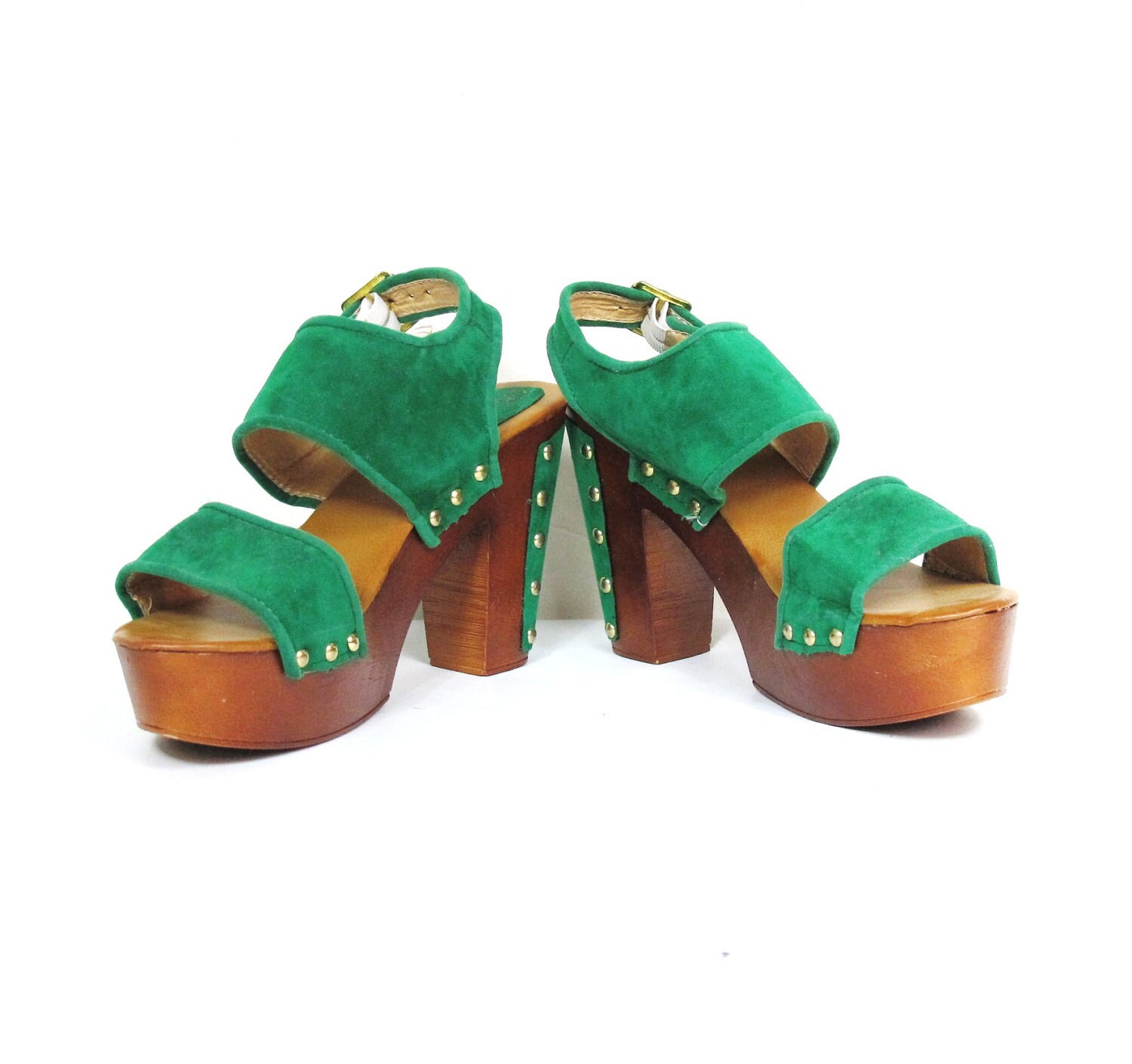 Green Studded Chunky Platform Heels 8 by honeymoonmuse on Etsy