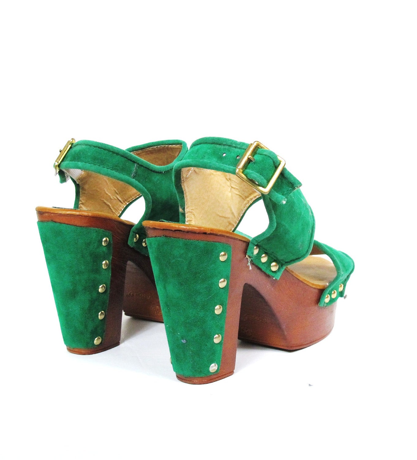Green Studded Chunky Platform Heels 8 by honeymoonmuse on Etsy