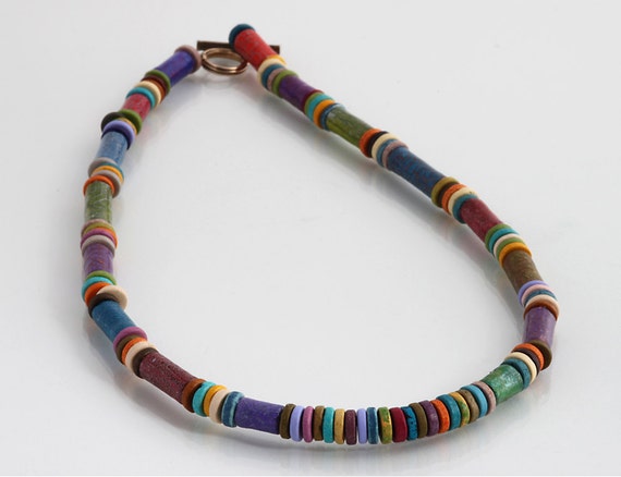 Recycled Paper Jewelry Paper Bead Necklace by KiahDesign on Etsy