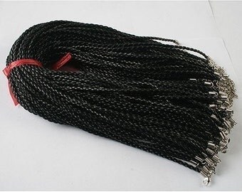 50pcs 20-22inch adjustable 3mm black faux braided leather necklace cord