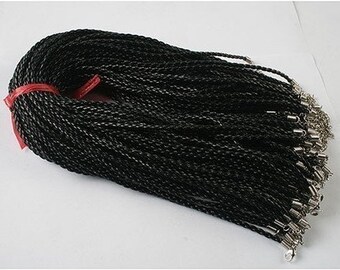 50pcs 18-20 inch adjustable 3mm black faux braided leather necklace cord