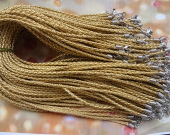 20pcs 17-19 inch adjustable 3mm gold faux braided leather necklace cord