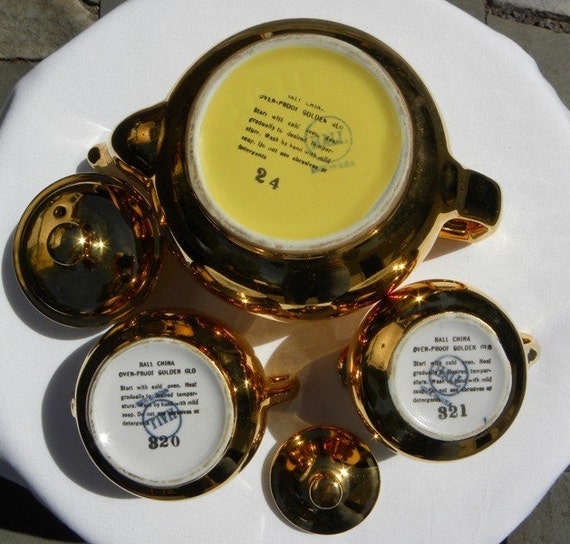 Vintage Hall China Golden Glo Teapot Creamer and Sugar Bowl