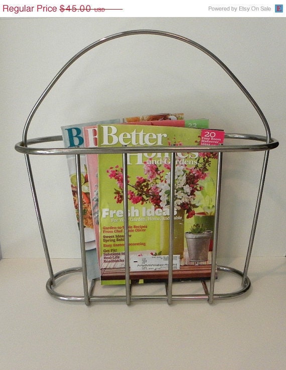 Vintage Danish Modern Magazine Rack Chrome Metal Magazine