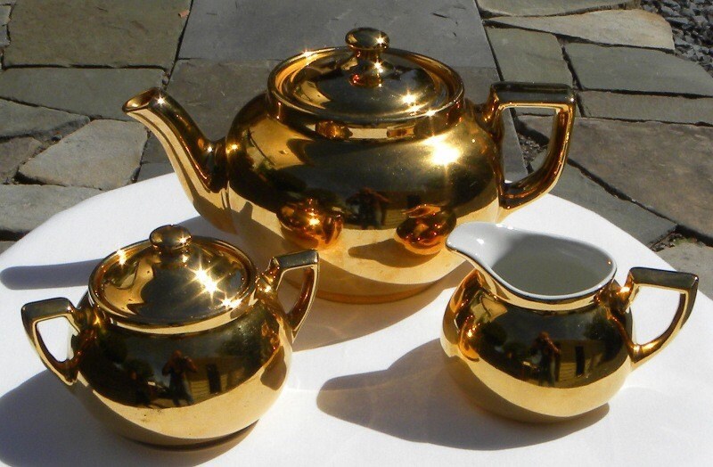 Vintage Hall China Golden Glo Teapot Creamer and Sugar Bowl