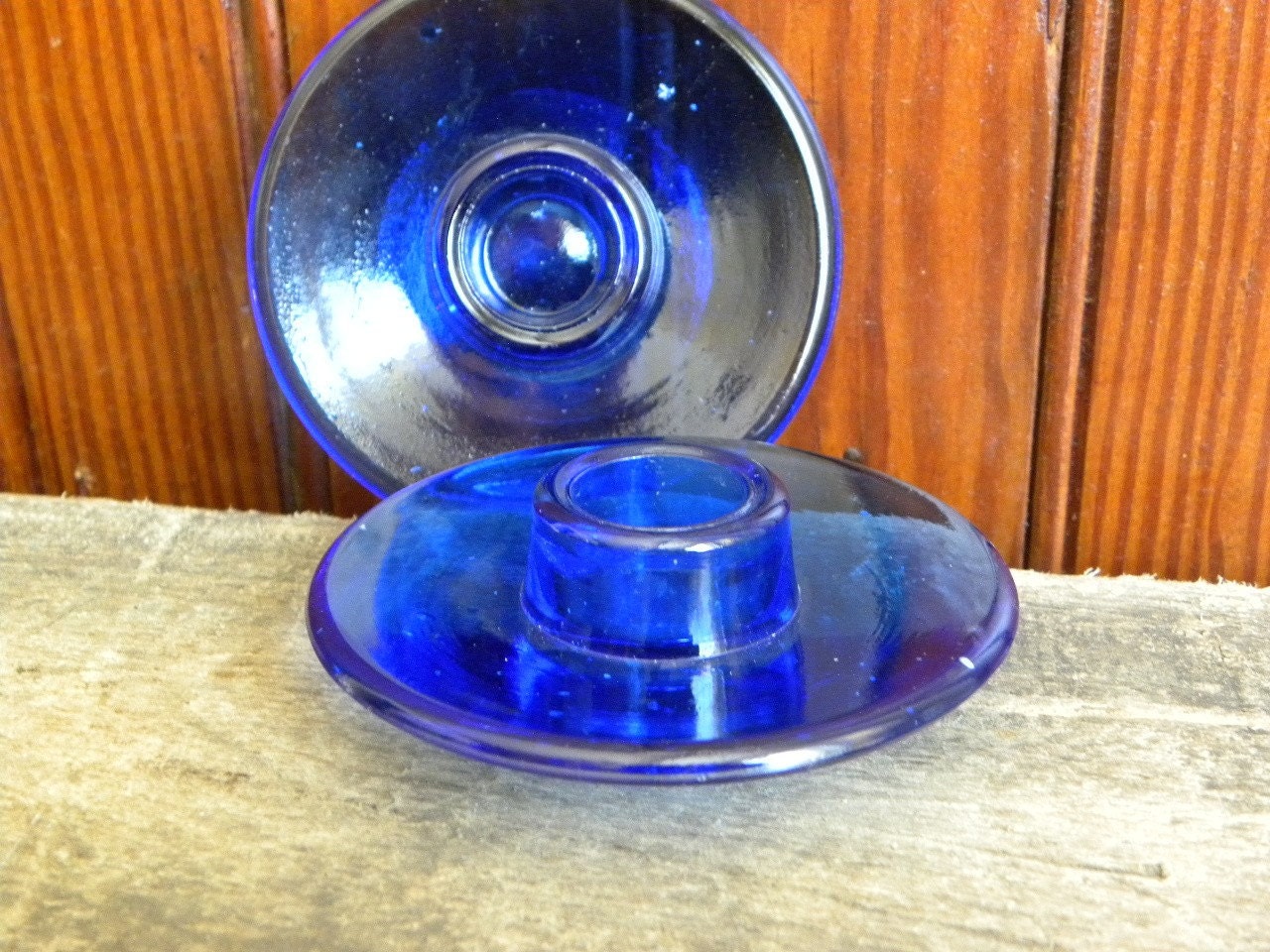 Vintage Cobalt Blue Glass Taper candle holders set of two