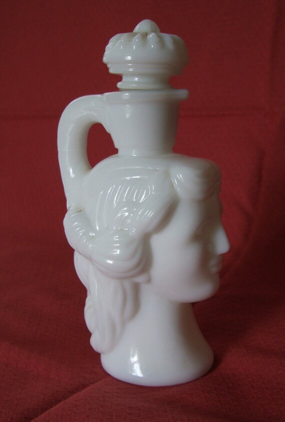 Vintage Avon Grecian Pitcher Decanter Milk Glass Woman Bottle
