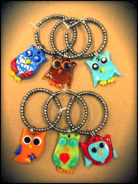 Items similar to Owl Wine Glass Charms Set of 6 on Etsy