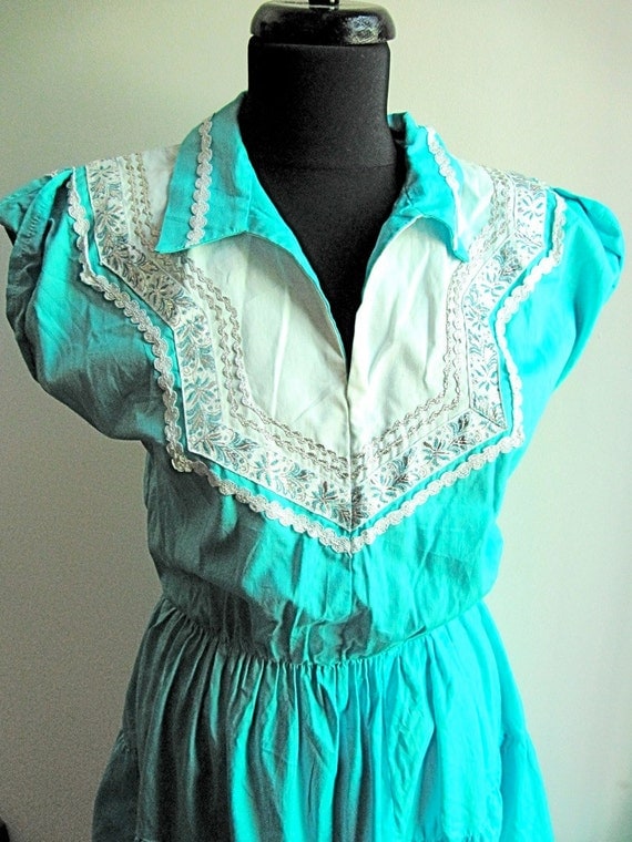 waist skirt belt elastic Vintage Turquoise in Silver Western Dress and