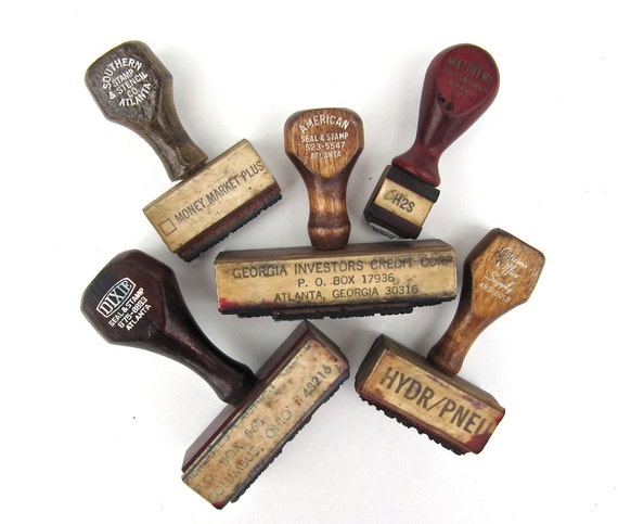 Rubber Stamps Collection Vintage Office Industrial With Wood   Il 570xN.309472544 