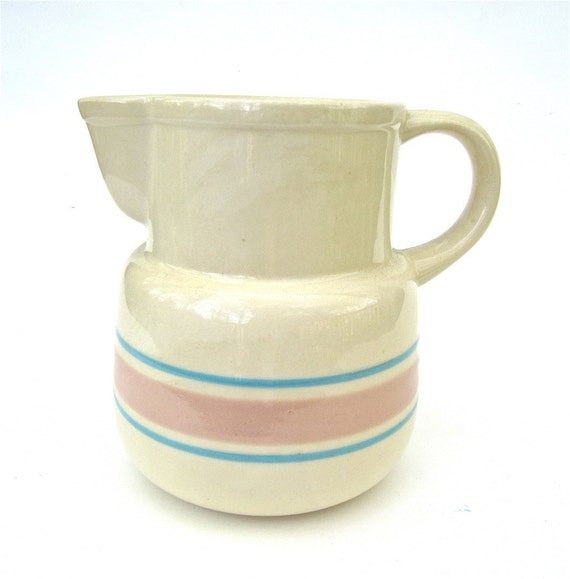 McCoy Pottery Blue Pink Striped Pitcher Stonecraft